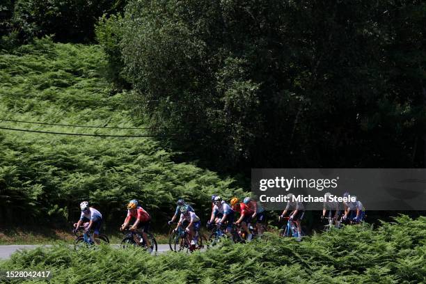 Neilson Powless of The United States and Team EF Education-EasyPost - Polka Dot Mountain Jersey, Matej Mohoric of Slovenia and Team Bahrain...