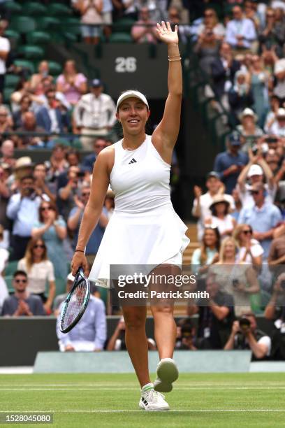 Jessica Pegula of United States celebrates winning match point against Lesia Tsurenko of Ukraine in the Women's Singles fourth round match during day...