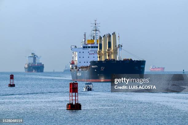 Ship navigates the Panama Canal in the area of the Americas' Bridge in Panama City on June 12, 2023.
