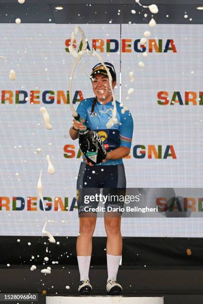 Shirin Van Anrooij of The Netherlands and Team Lidl - Trek celebrates at podium as UCI Women’s WorldTour Young Jersey winner during the 34th Giro...