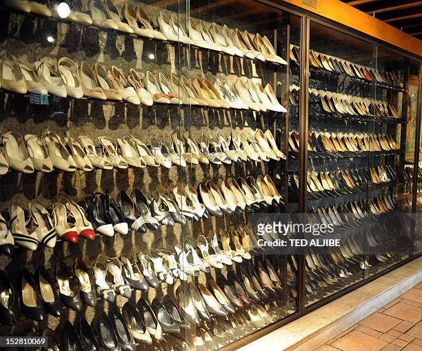 Hundreds of shoes of former Philippine first lady Imelda Marcos, are displayed at the shoe museum in Manila on September 26, 2012. According to press...