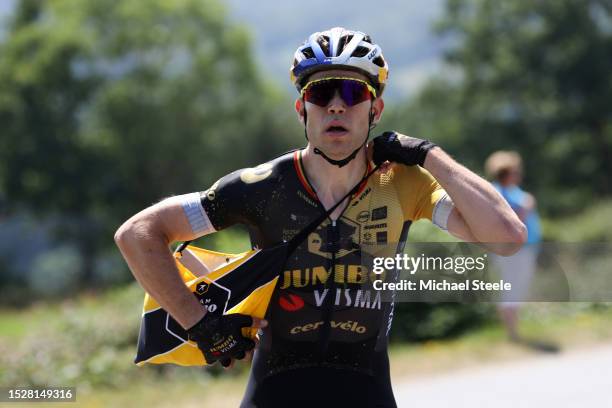 Wout Van Aert of Belgium and Team Jumbo-Visma picks a food bag during the stage nine of the 110th Tour de France 2023 a 182.4km stage from...