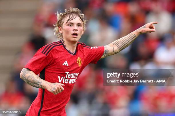 Isak Hansen-Aaroen of Manchester United during the Pre-Season Friendly fixture between Manchester United and Leeds United at Ullevaal Stadion on July...