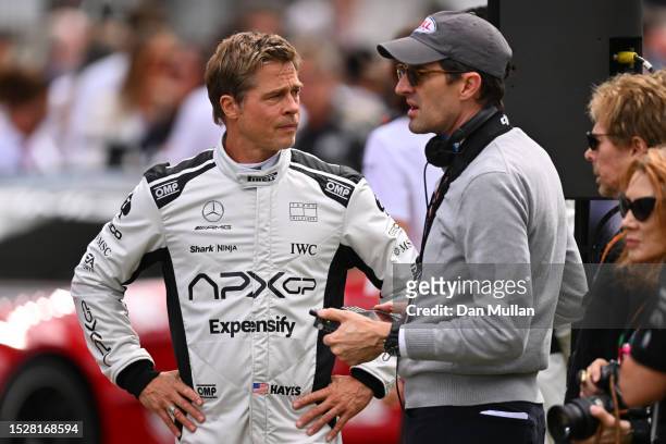 Brad Pitt, star of the upcoming Formula One based movie, Apex, and Joseph Kosinski, director of the upcoming Formula One based movie, Apex, talk on...