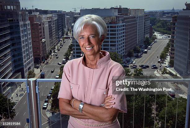 Christine LeGarde, Managing Director of the International Monetary Fund, photographed on a terrace of one of their office buildings on June 2012 in...