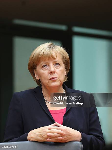 German Chancellor Angela Merkel arrives to testify at the Bundestag commission investigating the proposed Gorleben nuclear waste facility on...