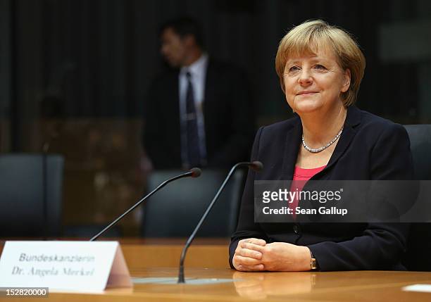German Chancellor Angela Merkel arrives to testify at the Bundestag commission investigating the proposed Gorleben nuclear waste facility on...