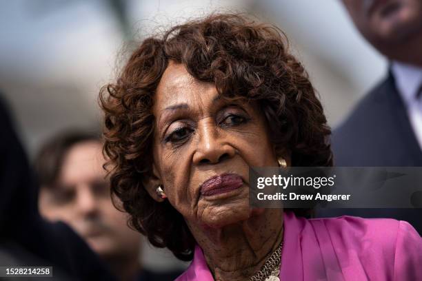 Rep. Maxine Waters attends a news conference with Democratic members of the House Financial Services Committee and the Sustainable Investment Caucus...