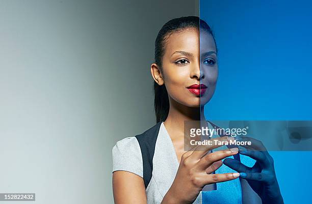 business woman with mirror image - symmetry stock pictures, royalty-free photos & images
