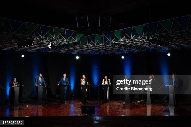 Andres Velasquez, presidential primary candidate for the opposition party La Causa Radical , from left, Carlos Prosperi, presidential primary...