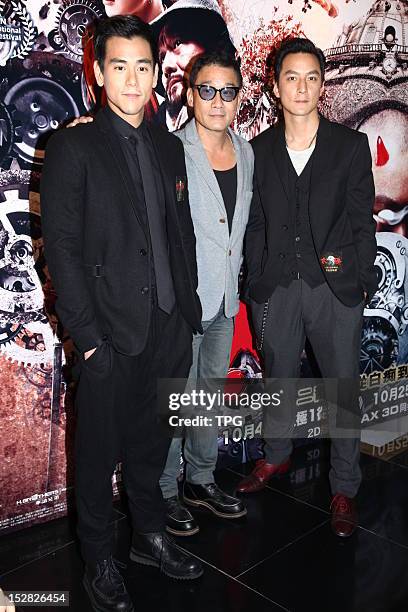 Tony Leung, Eddie Peng and Daniel Wu attends press conference of Taichi 0 on September 26, 2012 in Hong Kong, China.