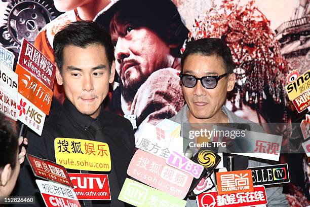 Tony Leung and Eddie Peng attends press conference of Taichi 0 on September 26, 2012 in Hong Kong, China.