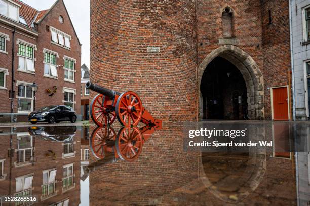 Flooded street in the city center of Zwolle in Overijssel after heavy rainfall during a summer thunderstorm on July 9, 2023 in Zwolle, The...