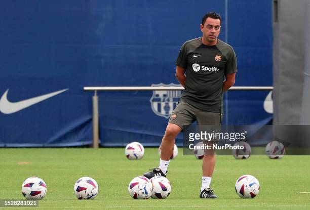 Xavi Hernandez during one of the first pre-season training sessions for the 2023-24 League championship, in Barcelona, on 12th July 2023. --