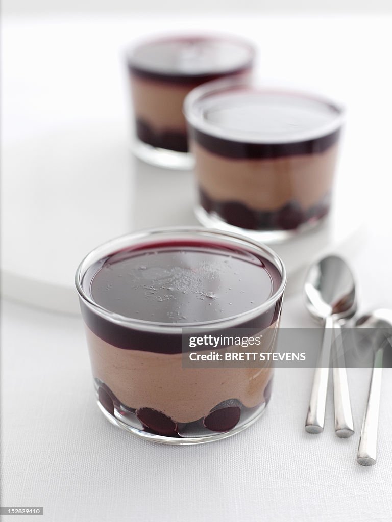 Dishes of cherry chocolate mousse