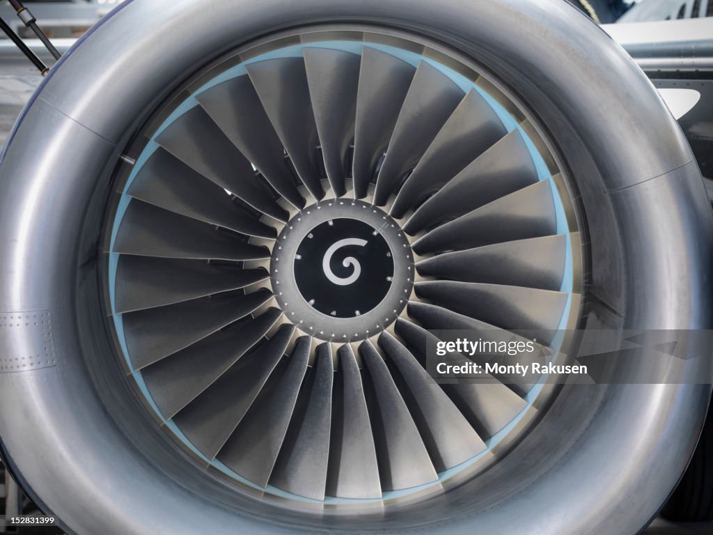 Detail view of jet engine of airplane