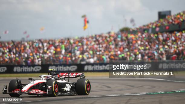Nico Hulkenberg of Germany driving the Haas F1 VF-23 Ferrari on track during the F1 Grand Prix of Great Britain at Silverstone Circuit on July 09,...