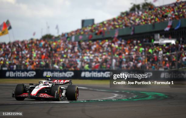 Nico Hulkenberg of Germany driving the Haas F1 VF-23 Ferrari on track during the F1 Grand Prix of Great Britain at Silverstone Circuit on July 09,...