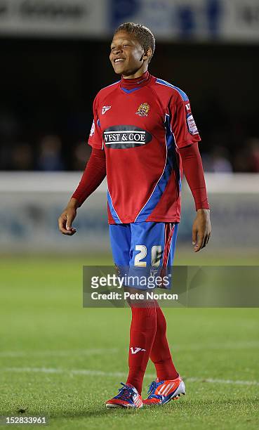 Dwight Gayle of Dagenham & Redbridge in action during the npower League Two match between Dagenham & Redbridge and Northampton Town at Victoria Road...