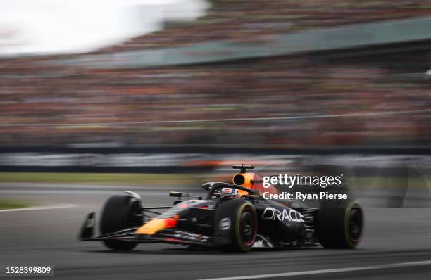 Max Verstappen of the Netherlands driving the Oracle Red Bull Racing RB19 on track during the F1 Grand Prix of Great Britain at Silverstone Circuit...