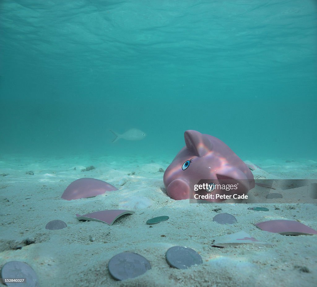 Broken piggy bank son seabed