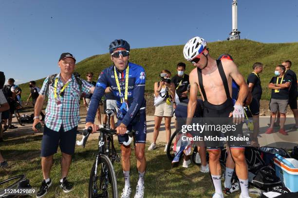 Thibaut Pinot of France and Valentin Madouas of France and Team Groupama-FDJ react after the stage nine of the 110th Tour de France 2023 a 182.4km...