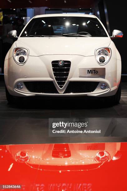 An Alfa Romeo Mito car sits on display at the Paris Motor Show on September 27, 2012 in Paris, France. The Paris Motor Show runs September 29