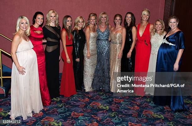 Team players wives and partners, L-R: Mandy Snedeker, Amanda Dufner, Dowd Simpson, Dustin Johnson's partner Amanda Caulder, Amy Mickelson, Tabitha...