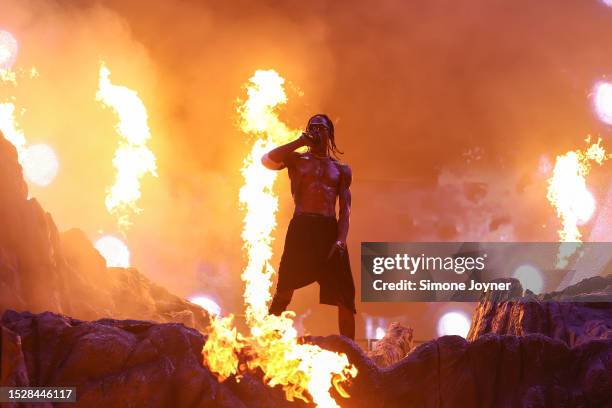 Travis Scott performs live on the main stage during day two of Wireless Festival 2023 at Finsbury Park on July 08, 2023 in London, England.