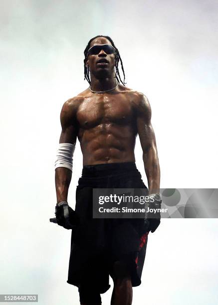 Travis Scott performs live on the main stage during day two of Wireless Festival 2023 at Finsbury Park on July 08, 2023 in London, England.