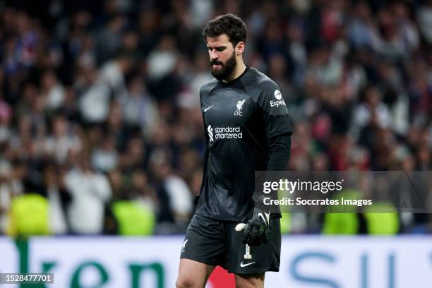 Allison Becker of Liverpool FC during the UEFA Champions League match between Real Madrid v Liverpool at the Estadio Santiago Bernabeu on March 15,...