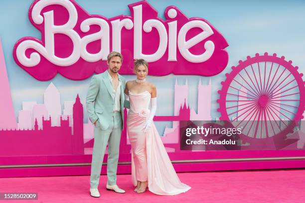 Margot Robbie and Ryan Gosling attend the European premiere of 'Barbie' at the Cineworld Leicester Square in London, United Kingdom on July 12, 2023.