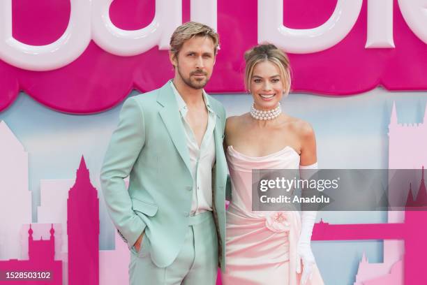 Margot Robbie and Ryan Gosling attend the European premiere of 'Barbie' at the Cineworld Leicester Square in London, United Kingdom on July 12, 2023.