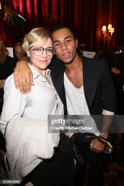 Alain Hivelin's daughter and Olivier Rousteing attend the Balmain Spring / Summer 2013 show as part of Paris Fashion Week at Grand Hotel...