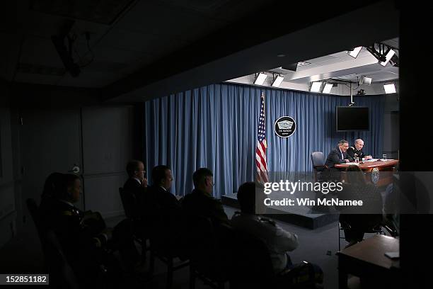 Secretary of Defense Leon Panetta and Chairman of the Joint Chiefs of Staff Gen. Martin Dempsey answer questions during a press conference at the...