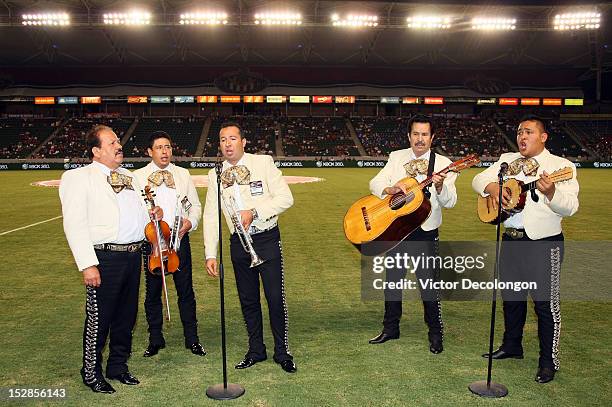 Mariachi band Viva Mexico perform prior to the MLS match between the San Jose Earthquakes and Chvias USA at The Home Depot Center on September 15,...