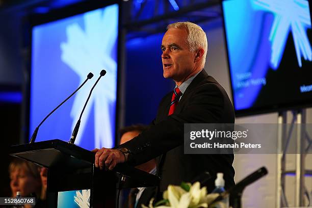 Telecom CEO Simon Moutter speaks during the Telecom annual general meeting on September 28, 2012 in Auckland, New Zealand.