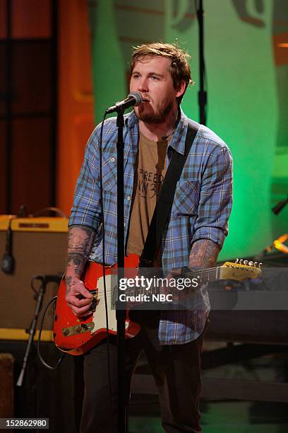 Episode 4324 -- Pictured: Brian Fallon of musical guest The Gaslight Anthem performs on September 27, 2012 --