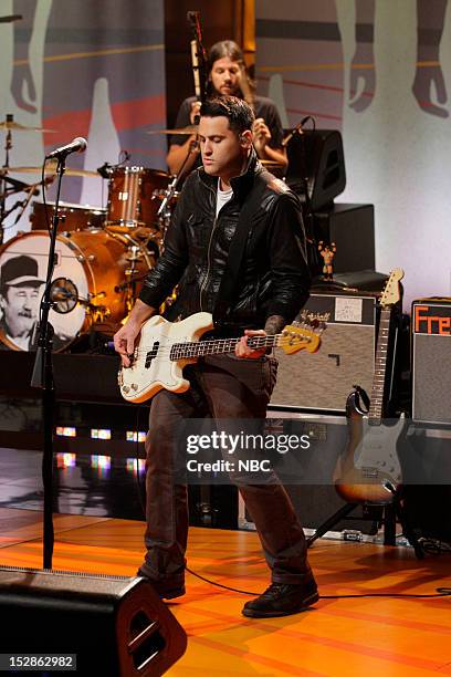 Episode 4324 -- Pictured: Alex Levine of musical guest The Gaslight Anthem performs on September 27, 2012 --