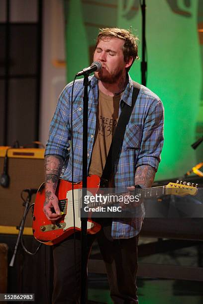 Episode 4324 -- Pictured: Brian Fallon of musical guest The Gaslight Anthem performs on September 27, 2012 --