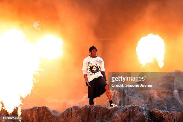 Travis Scott performs live on the main stage during day two of Wireless Festival 2023 at Finsbury Park on July 08, 2023 in London, England.