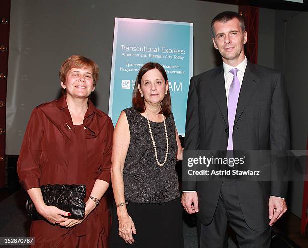 Irina Prokhorov, BAM president Karen Brooks Hopkins and Mikhail Prokhorov attend BAM 30th Next Wave Gala at Skylight One Hanson on September 27, 2012...