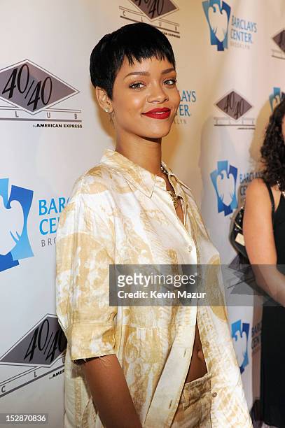 Rihanna attends the grand opening of the 40/40 Club at Barclays Center on September 27, 2012 in the Brooklyn borough of New York City.