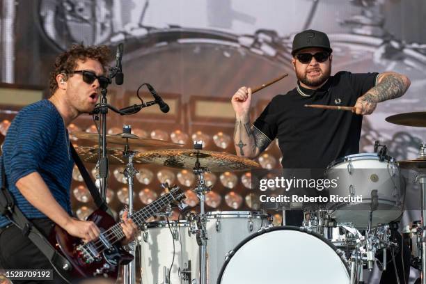 Mike Kerr and Ben Thatcher of Royal Blood perform on stage on the third day of the TRNSMT Festival 2023 at Glasgow Green on July 09, 2023 in Glasgow,...