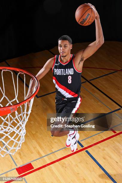 Kris Murray of the Portland Trail Blazers poses for a portrait during the 2023 NBA Rookie Photo Shoot on July 12, 2023 at the University of Nevada,...