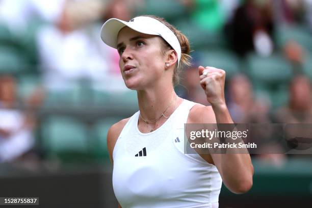 Elina Svitolina of Ukraine celebrates against Victoria Azarenka in the Women's Singles fourth round match during day seven of The Championships...