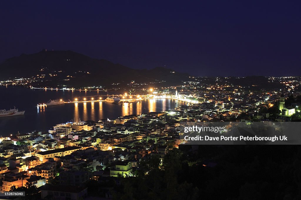 Harbour Zakynthos town at night Zakynthos Island