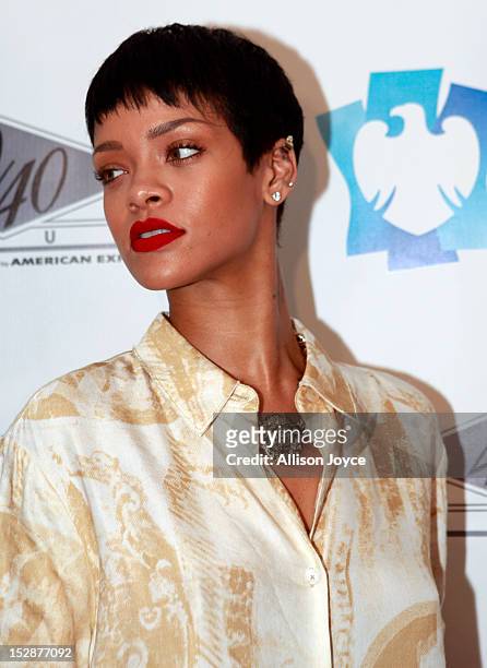 Rihanna attends the grand opening of the 40/40 Club at Barclays Center on September 27, 2012 in the Brooklyn borough of New York City.
