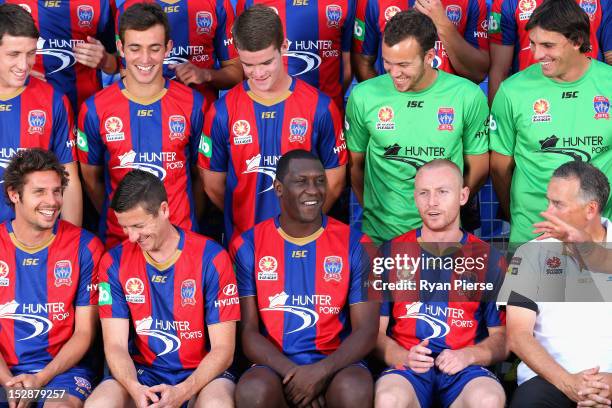 Emile Heskey of the Newcastle Jets looks on during the team shot at Energy Australia Stadium on September 28, 2012 in Newcastle, Australia.