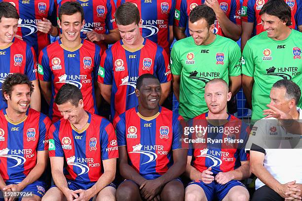 Emile Heskey of the Newcastle Jets looks on during the team shot at Energy Australia Stadium on September 28, 2012 in Newcastle, Australia.